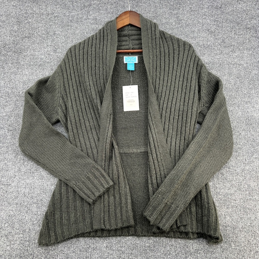 Survival Cardigan Sweater Women Size S Charcoal Grey Ribbed Open Front Lagenlook